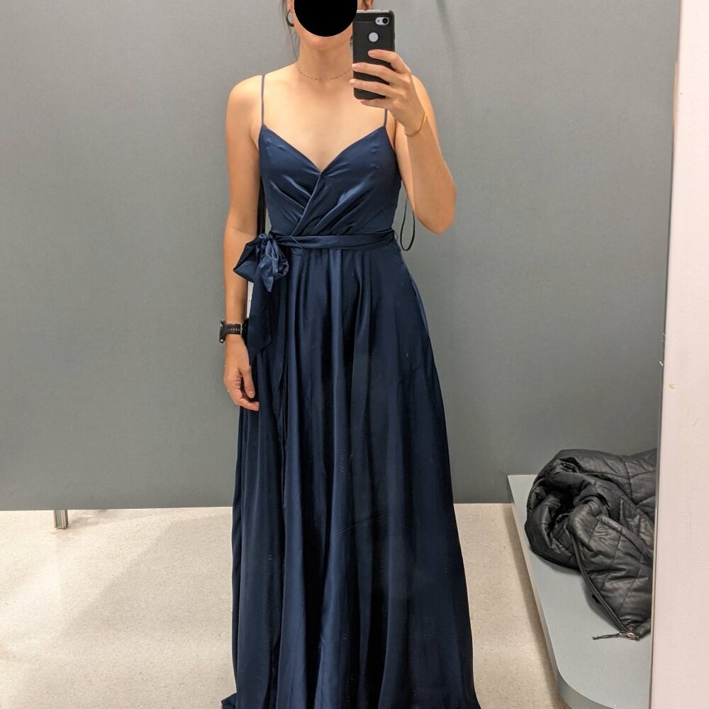 Blue satin formal party dress